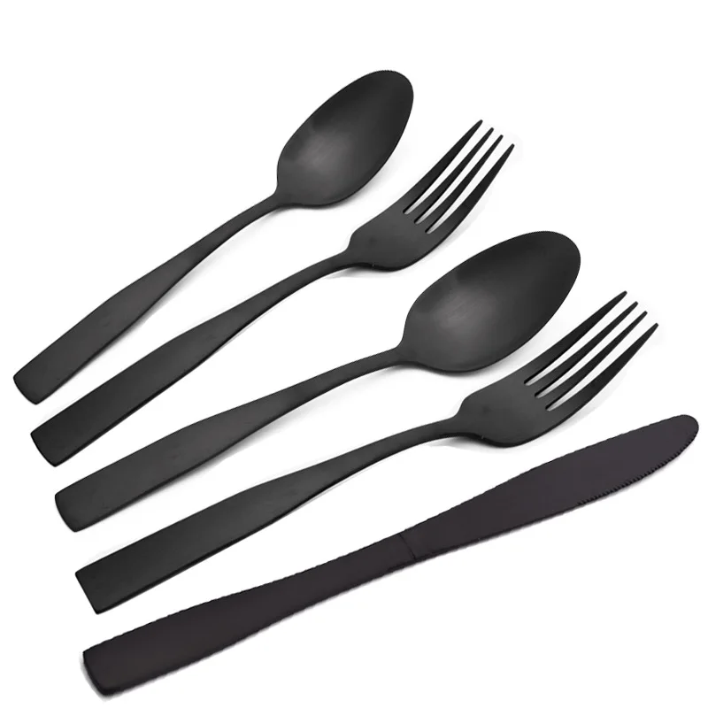 430 knife, fork and spoon 20 piece cutlery set, 4-person stainless steel cutlery set, black sandblasted knife, fork and spoon se