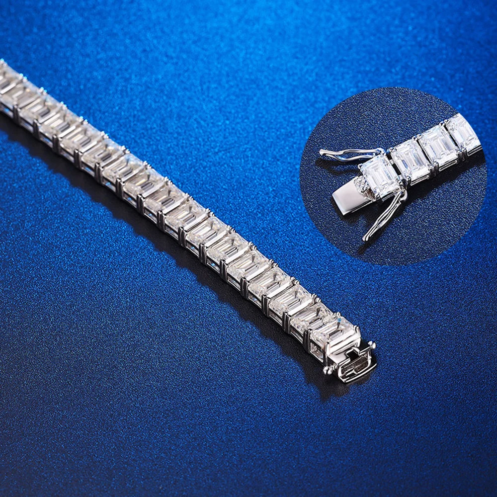D Color 5*7mm 1CT Emerald Cut Full Moissanite Tennis Bracelets for Women Men Original S925 Silver Plated 18K White Gold Jewelry