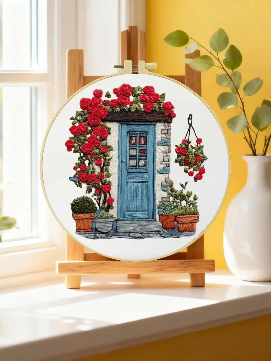1 Stück 20X20CM/15X15CM 7,87/6,3 Zoll Tür-Stickerei-Starter-Kit DIY-Kit DIY-Stickerei-Set Handarbeiten Malerei Nähen Kunst – Detail 6