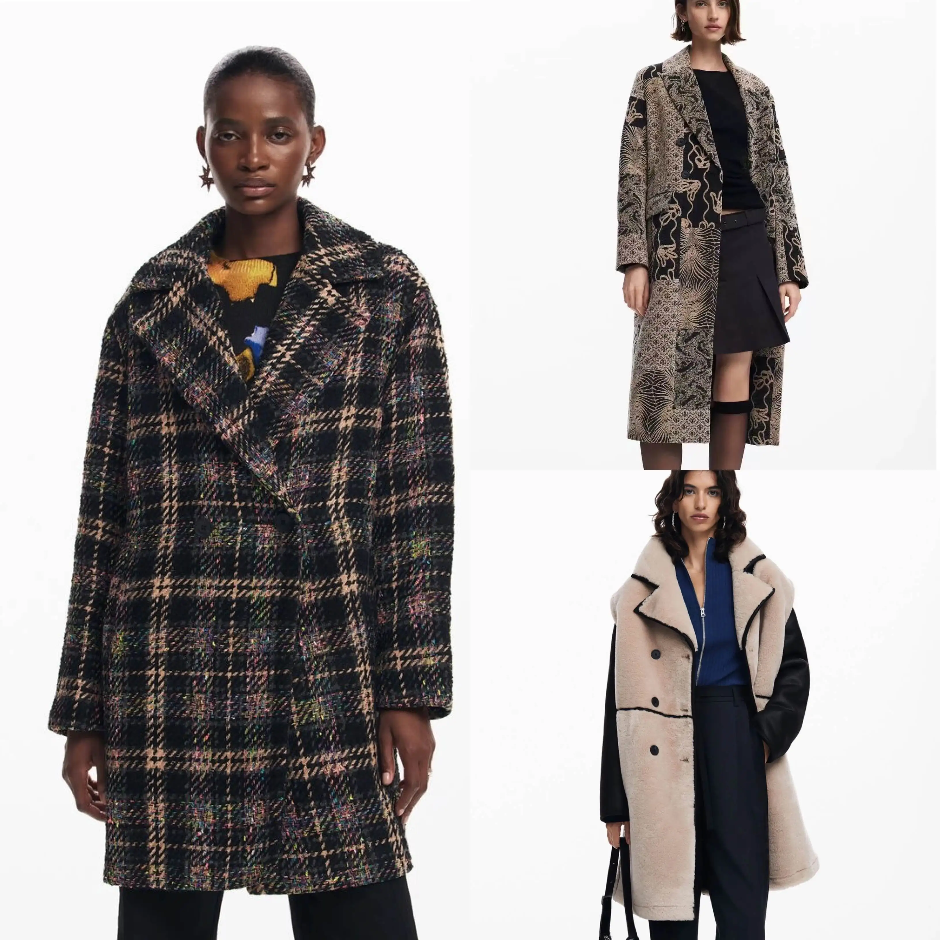 

Foreign trade Spain original single women's coat, autumn and winter warm, thick, loose, long, spliced suit collar