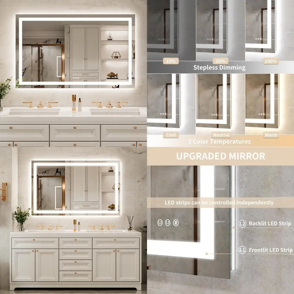Badezimmer-Kosmetikspiegel mit LED-Beleuchtung, Größe 55 x 30, doppelseitige Hintergrundbeleuchtung und unabhängiger Steuerung, Wandmontage