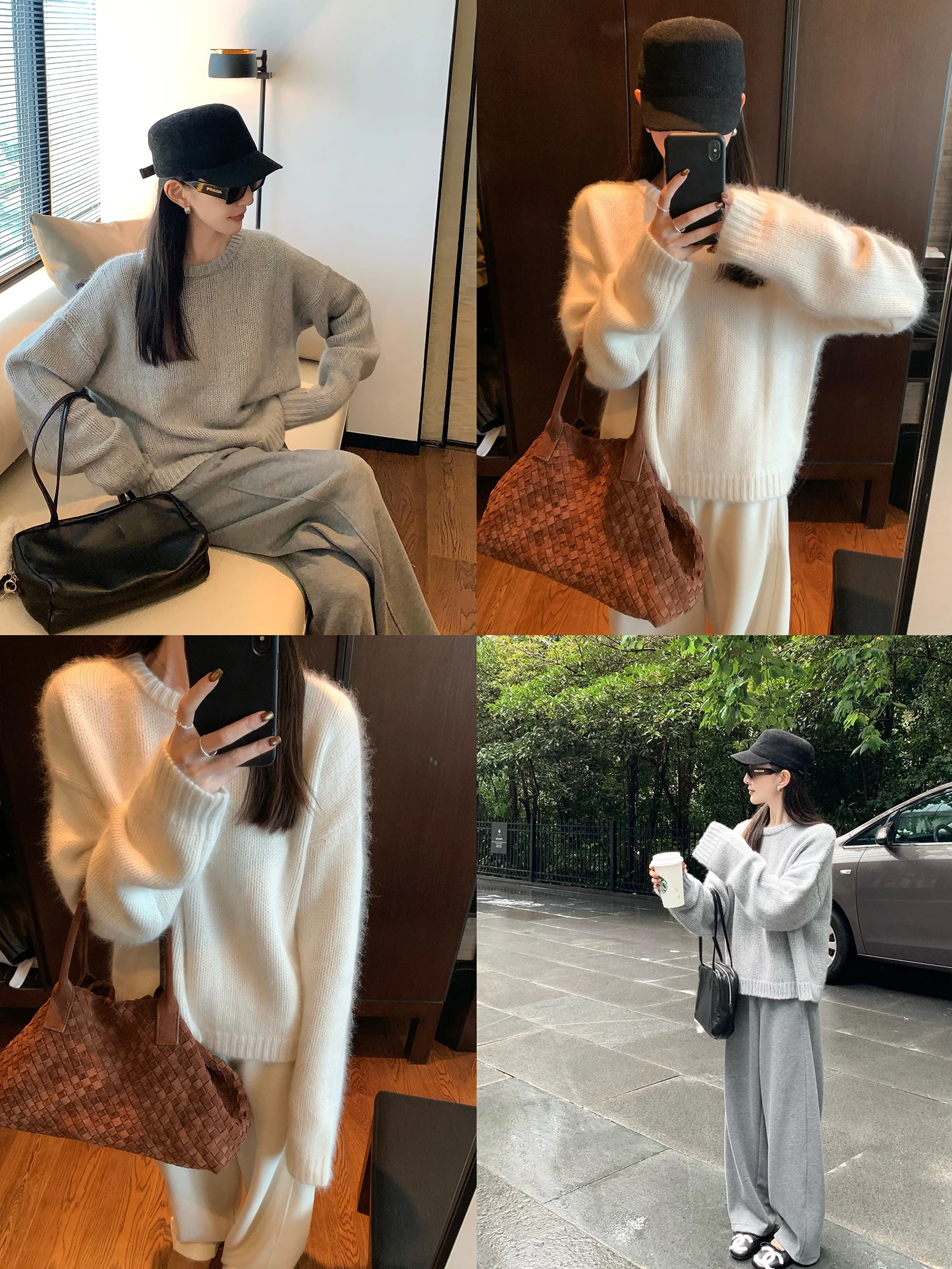 

Thiened Soft Warm Bear Fur Wool Blend Loose Fit round Ne Sweater Cozy Commute Sle Long Sve Pure Color Autumn Winter