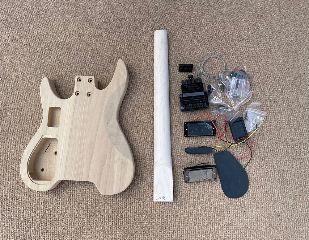 DIY Semi-Finished Headless Alder Electric Guitar Kits without Paint,Rosewood Fretboard with 24 Frets