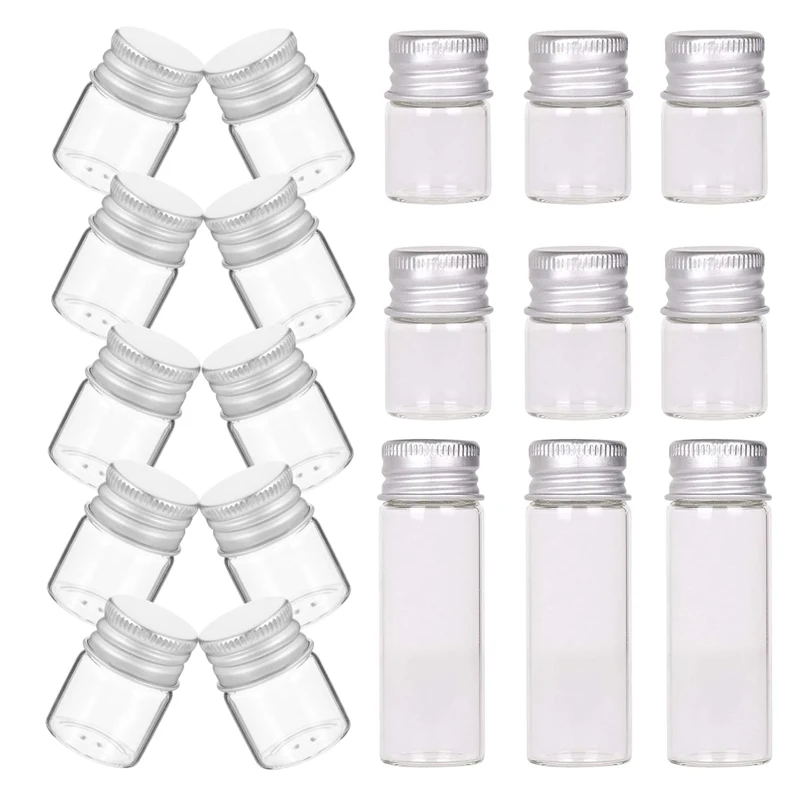 Garrafas De Vidro Com Tampas De Parafuso De Prata De Alumínio, Recipientes De Presente De Comida Líquida, Transparente, Vazio, 5ml-30ml, Selado, 5Pcs