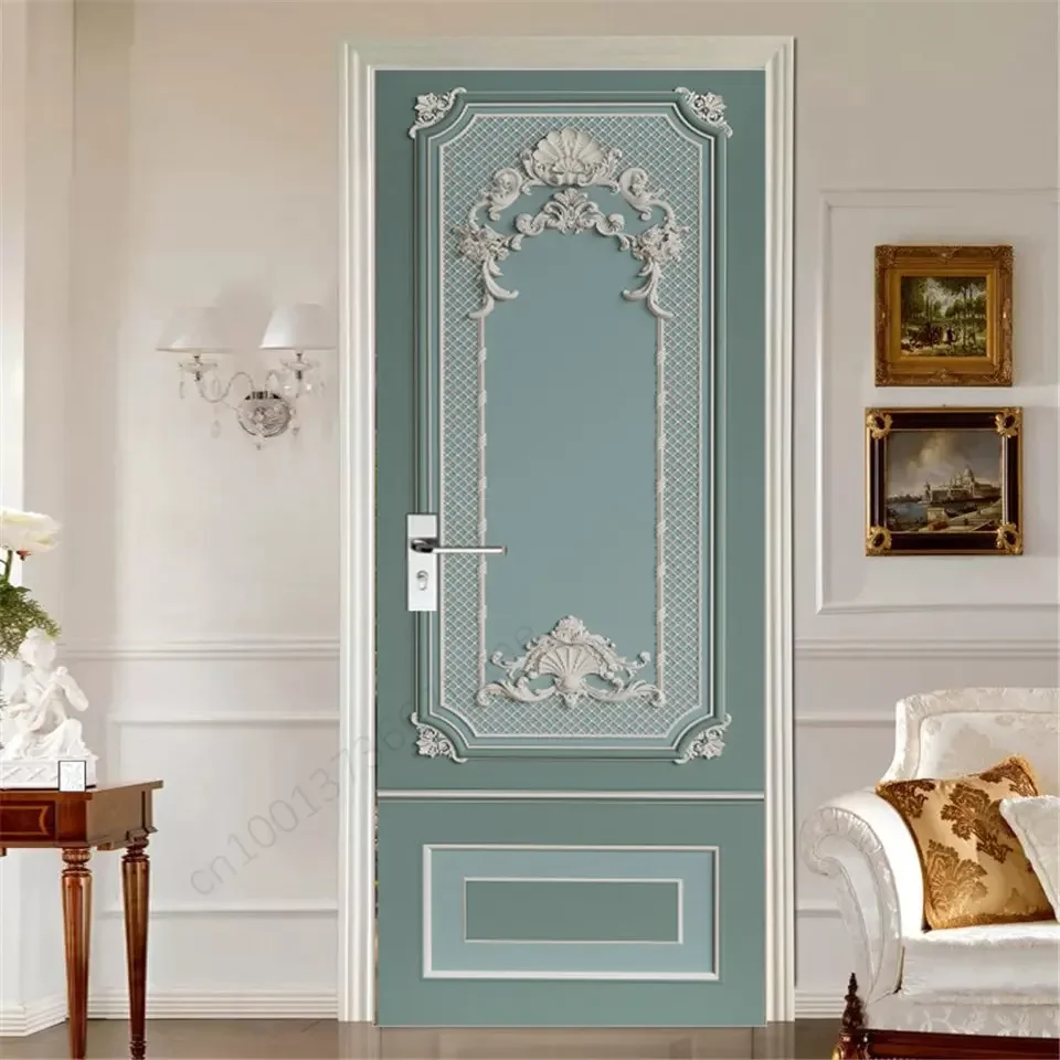 Europe Aesthetics Door Sticker Self Adhesive Wallpaper Decoration Relief Design Wall Art Mural Customize Full Door Wrap Cover