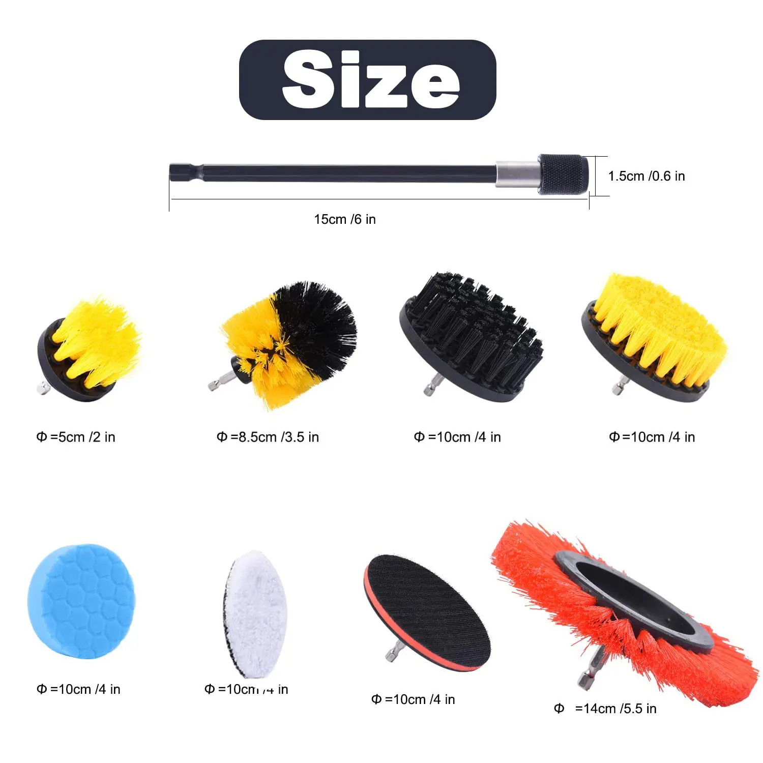 4 Inch Drill Attachments Cleaning Brush Set 19PCS with Scrub Pads Sponge, Power Scrubber Brush for Auto Car Waxing Polishing