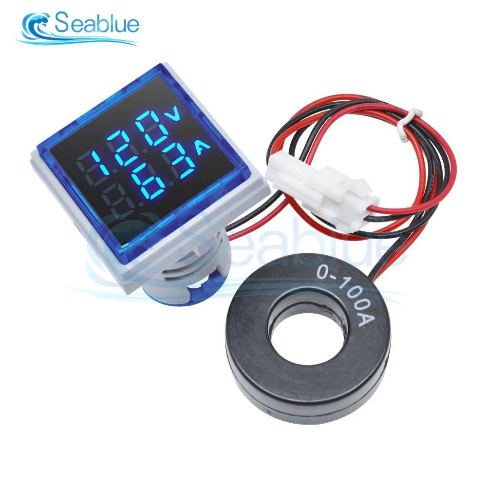 Square LED Digital Dual Display 22mm Voltmeter Ammeter AC 60-500V 0-100A Voltage Current Meter Voltammeter Car Volt Amp Tester