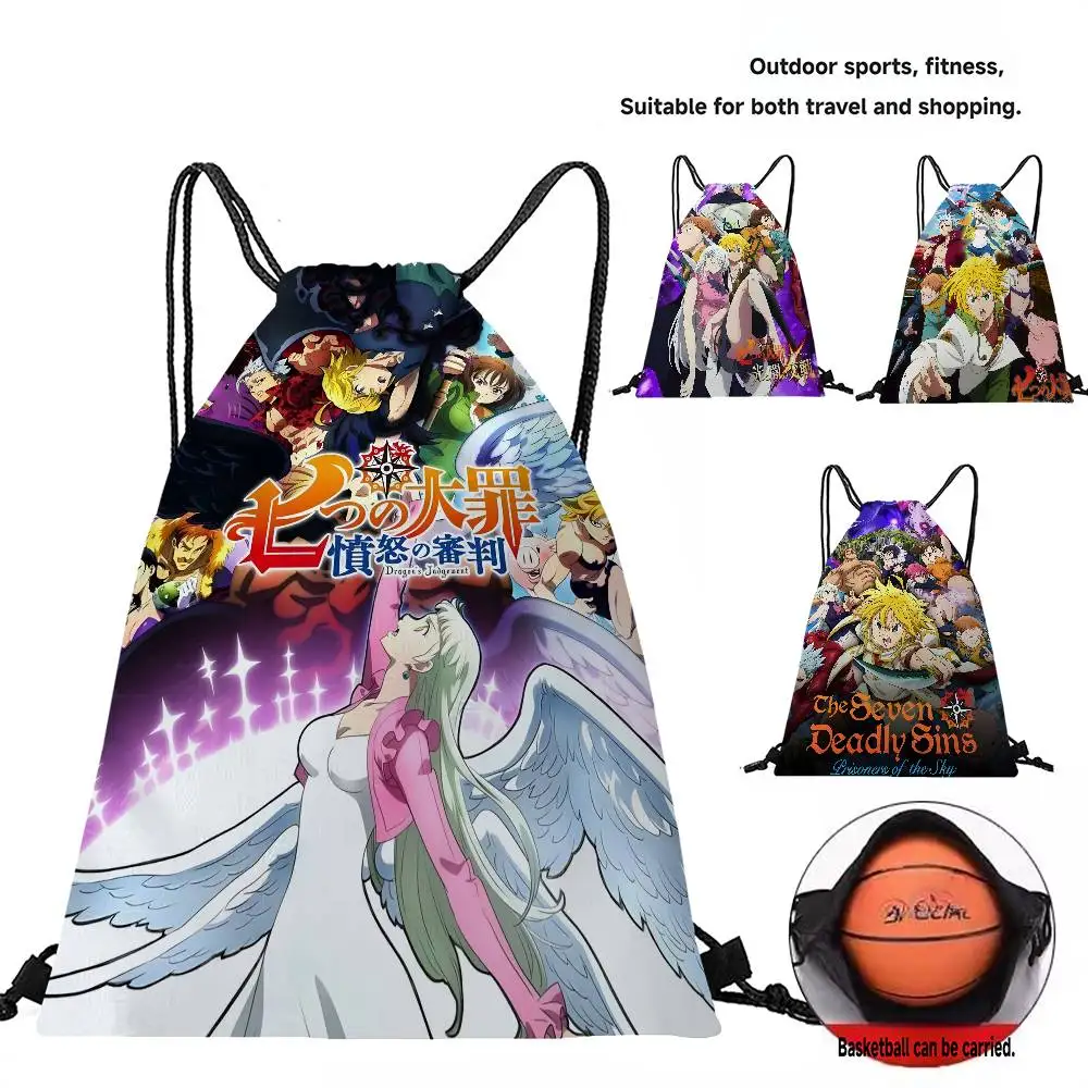 

Рюкзак на шнурке с принтом по мотивам аниме «Семь смертных грехов», классический аниме-принт, портативная сумка для хранения, для пляжа, спорта, мелочей, тканевая сумка