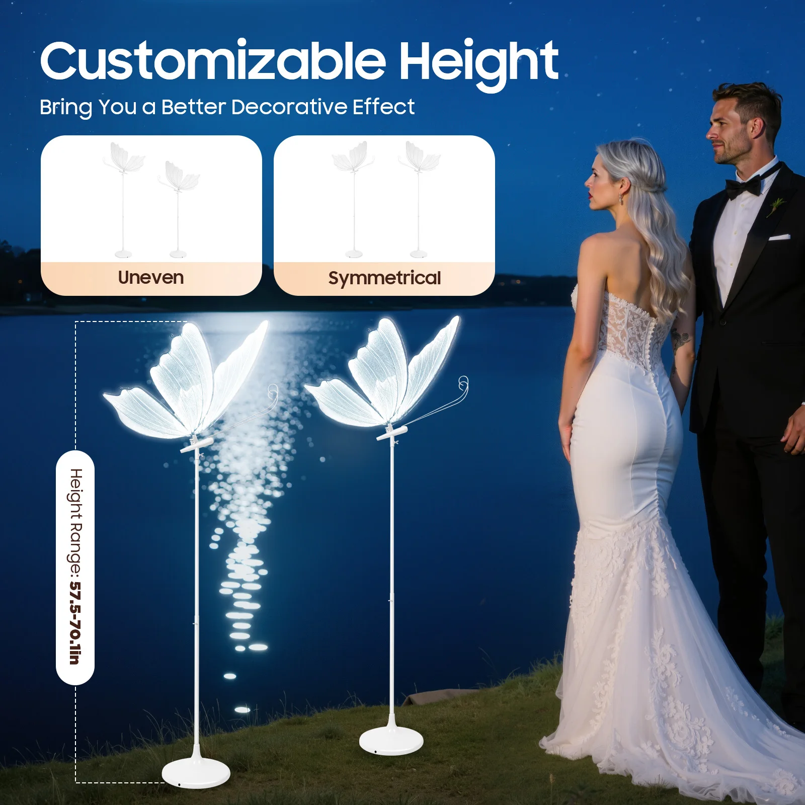 

Свадебные светильники-бабочки, 2 упаковки, 57, 70 дюймов, светодиодные торшеры с регулируемой высотой для свадебного декора, украшения для вечеринок, романтические в помещении