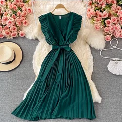 YuooMuoo Women Dress 2024 New Summer Fashion Y2K Ruffles Sleeveless Party Long Dress Elegant Office Lady Outfits Vestidos