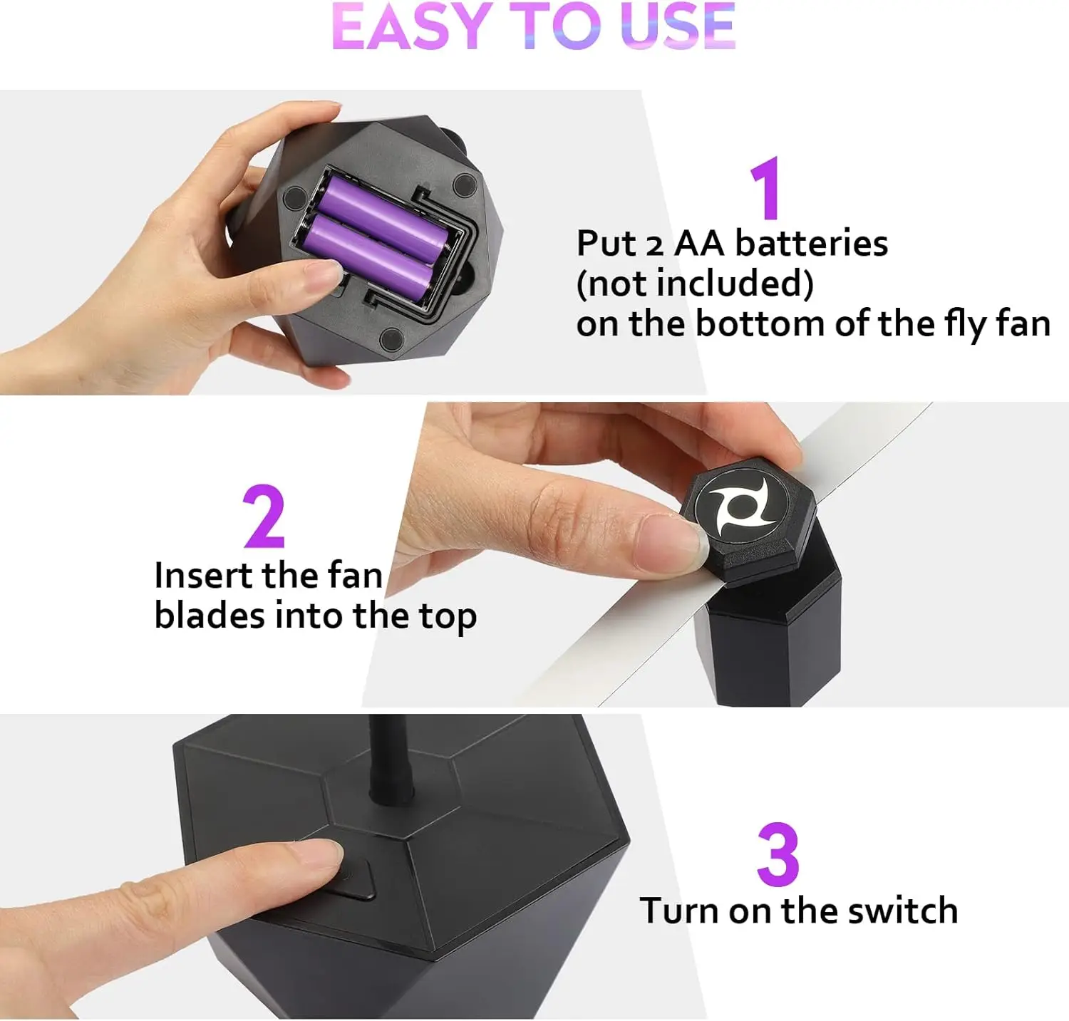 Fliegenabweisende Ventilatoren für Tische, holografische Klinge, 4er-Pack, schwarz, für den Innen- und Außenbereich