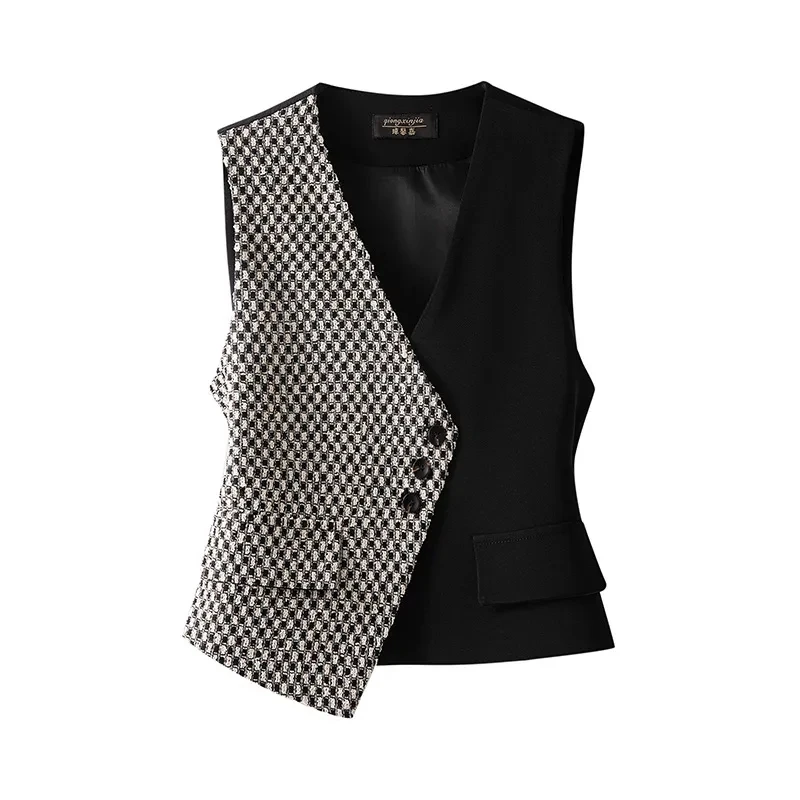 Spring And Autumn Advanced Sense Temperament Ladies Vest Jacket Korean Version Short Color Blocking Women's Vest Coat JJ36