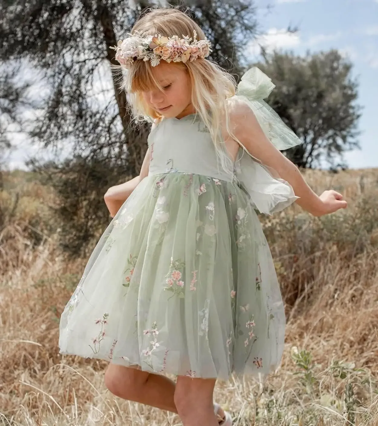 Ballkleid-Blumenmädchenkleider für die Hochzeit, kurzes, mit Blumenspitze besticktes Tüll-Kleid für Kinder, Festzug, Prinzessinnenkleid für Mädchen