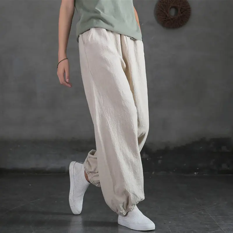 Calça casual de cintura alta feminina, para encadernação, monocromática, novo estilo chinês, patchwork, solta, moda, pai, primavera, verão, 2022