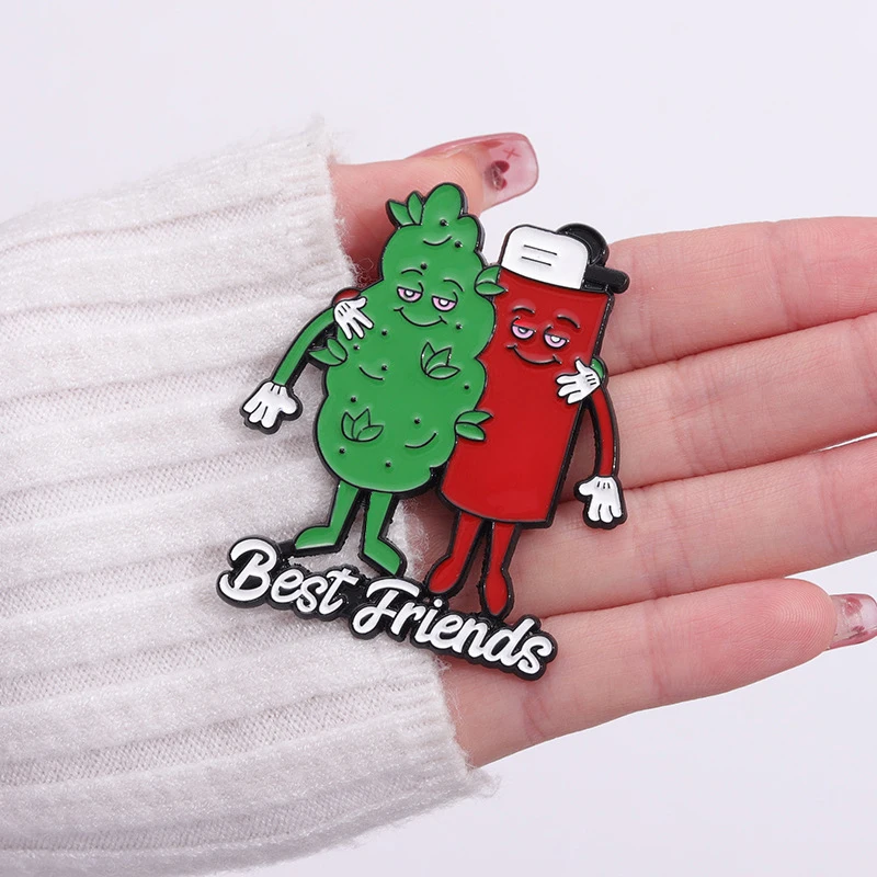 Melhores amigos Esmalte Pins, folha de tabaco, broches de forma mais leve, lapela emblemas, jóias presente para parceiro