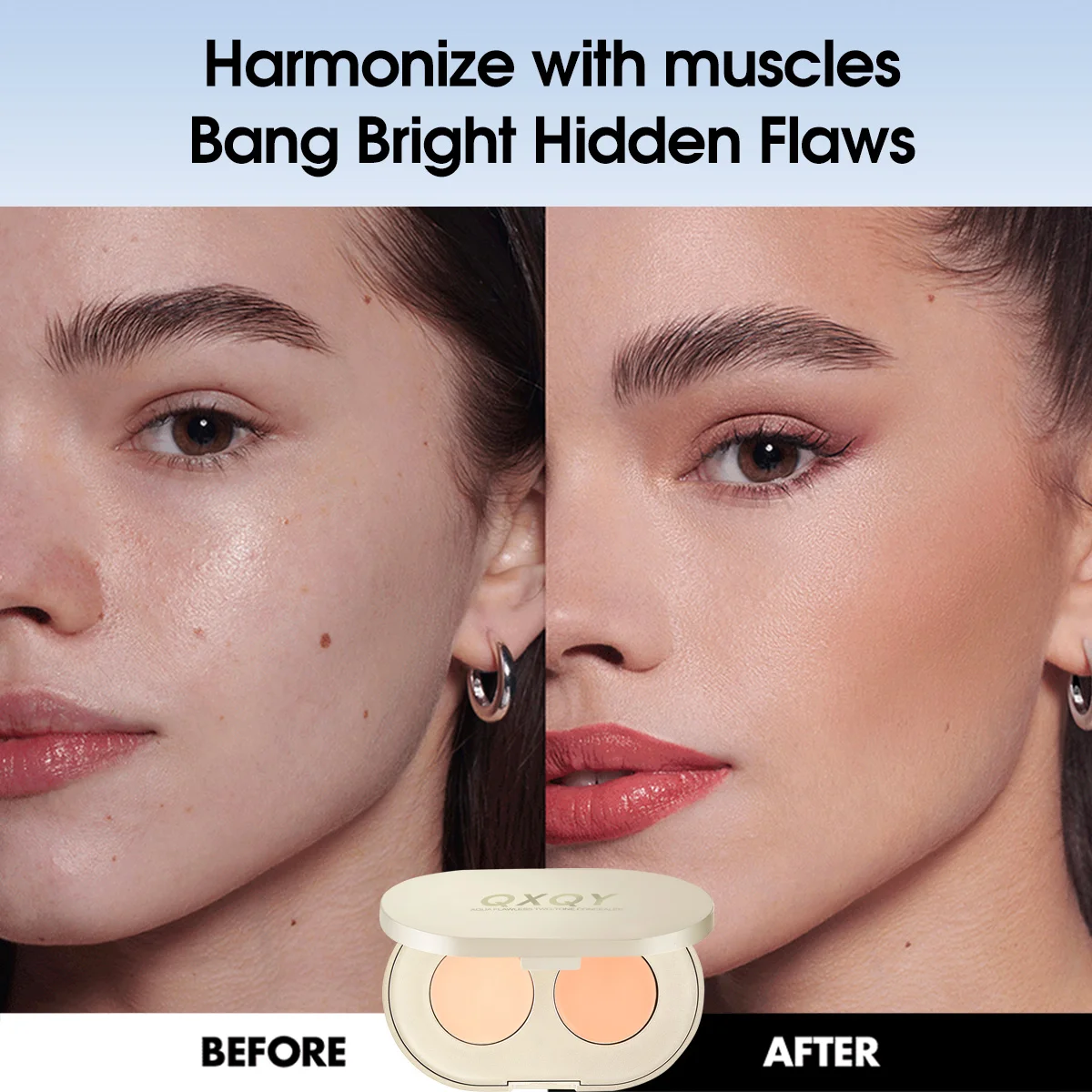 QXQY tweekleurige concealer, licht en dun, bedekt de gebreken, en wijzig de huidskleur concealer