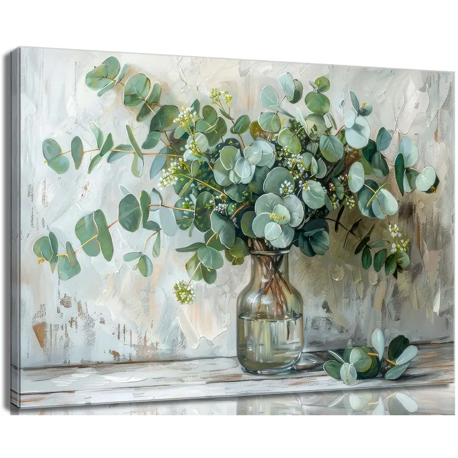 

Flower Glass Vase Canvas Wall Art Bathroom Wall Decor Vintage Farmhouse Botanical Posters Painting Rustic Mason Jar Flower Arran