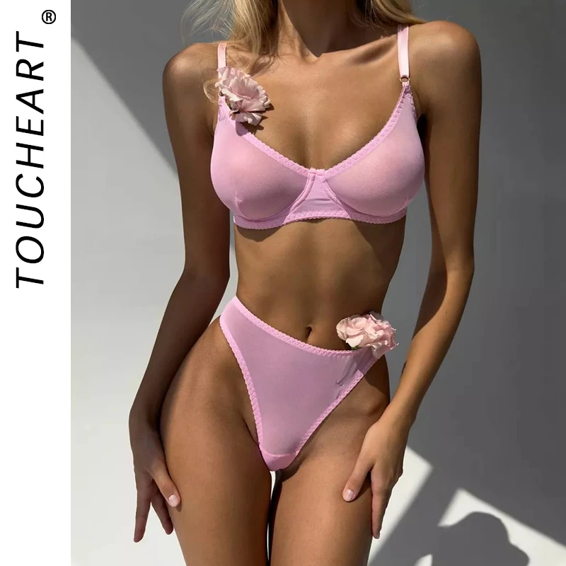 Toucheart 2 Piece Macarons Lingerie Sexy Seamless Underwear Set Women Bra Kit Push Up Lace Intimate Outfits Sensual Exotic Sets image 2