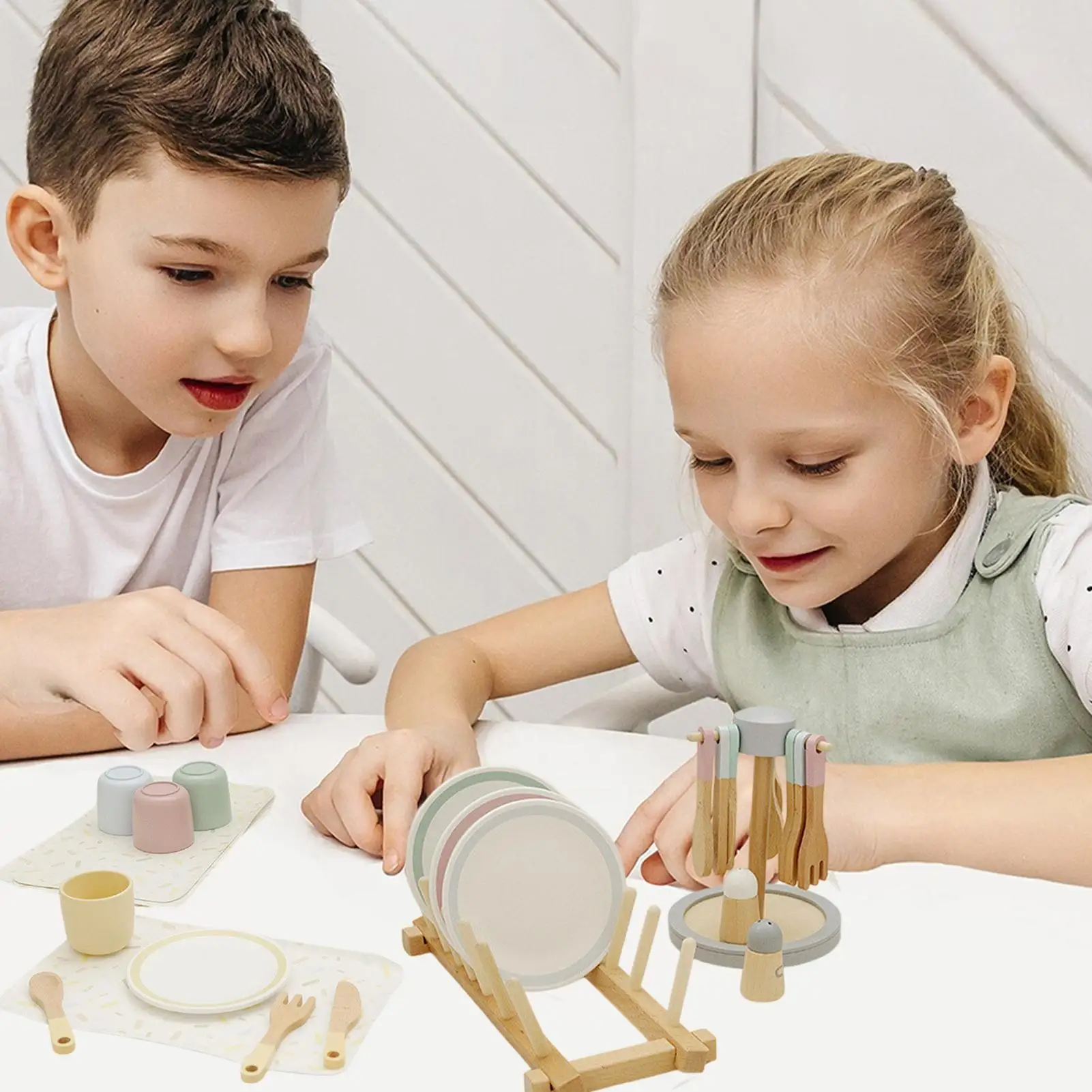 Zestaw kuchenny dla dzieci, 33 elementy, realistyczny zestaw do zabawy w udawanie, drewniany zestaw obiadowy do gotowania dla dziewczynek, na przyjęcie, Boże Narodzenie, urodziny.