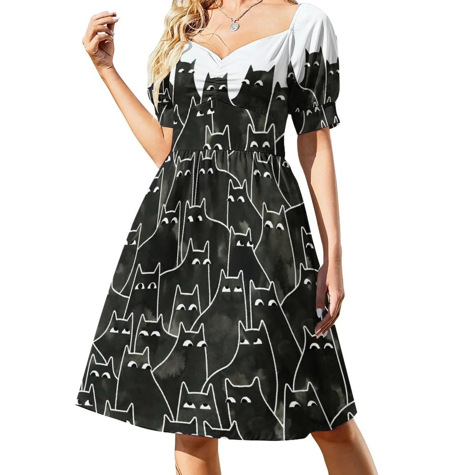

Suspicious Cats Short-Sleeved Dress summer woman dress 2025 luxury dress elegant women's sets