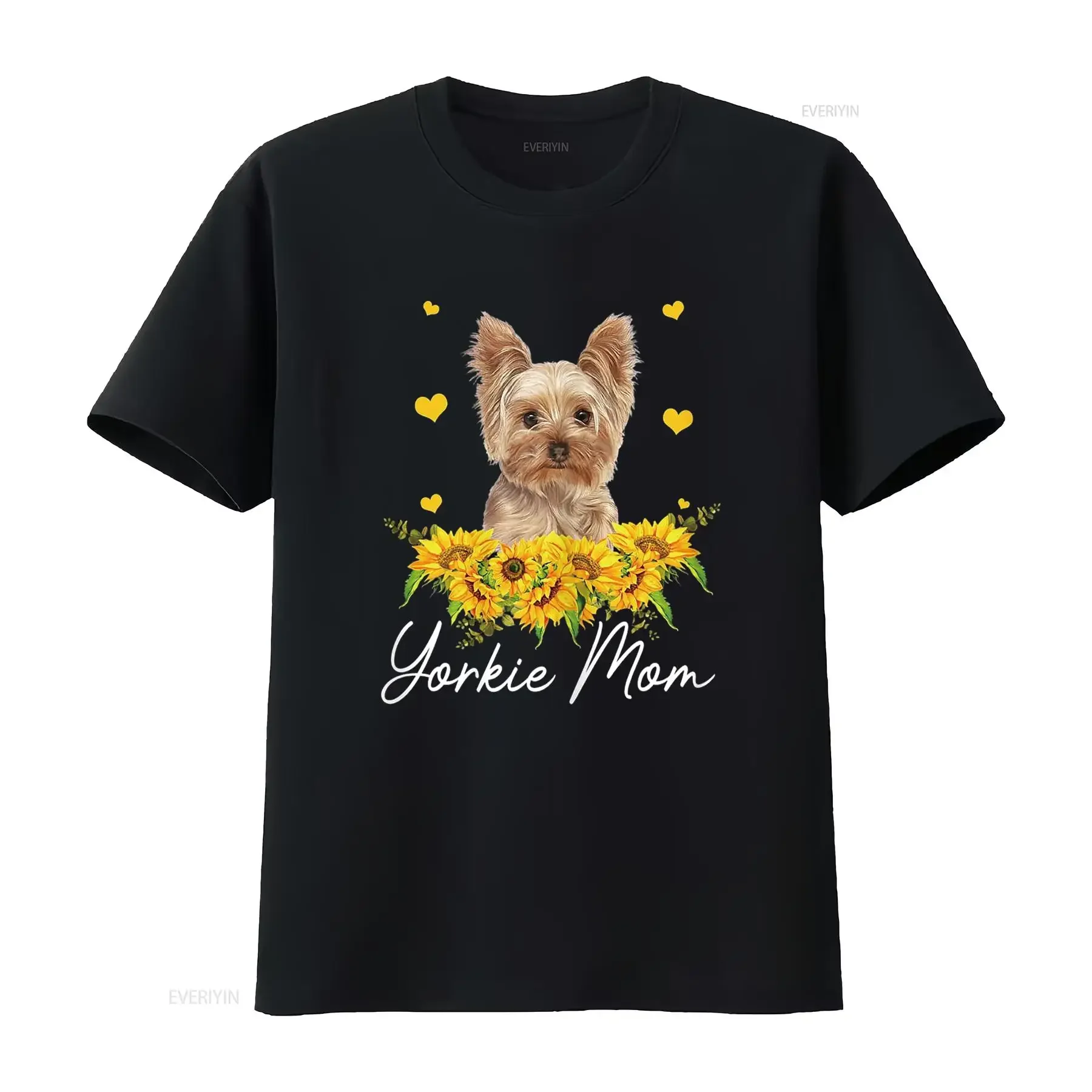 Womens Sunflower Yorkie Mom Dog Lover T Shirt vintage Washed streetwear Slightly Comfortable homme fashion Soft