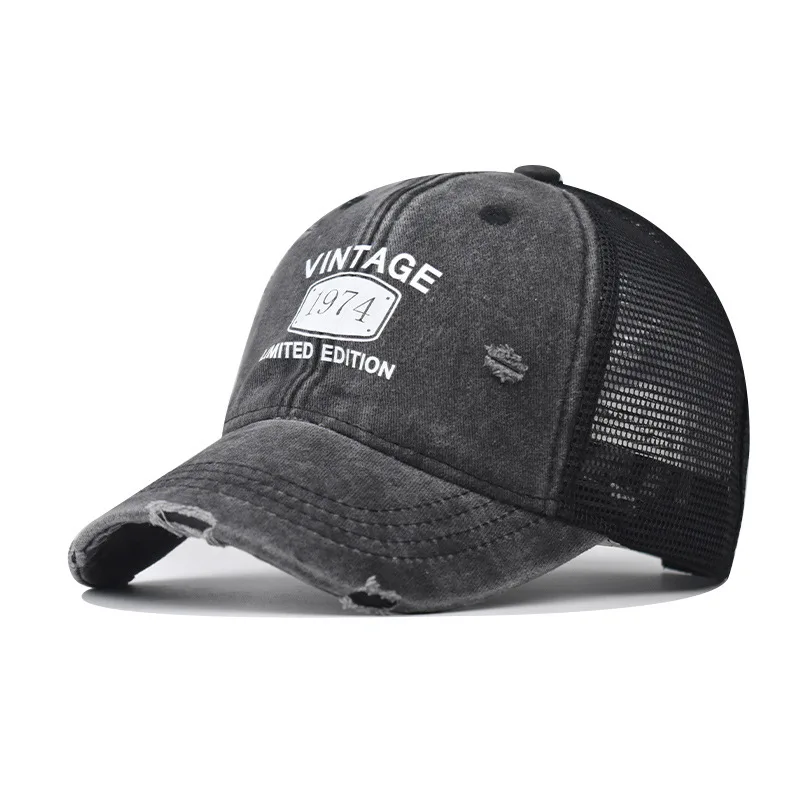 

New Cotton Baseball Cap For Men And Women Personalized English Vintage Trucker Hat Outdoor Printed Breathable Mesh Cap