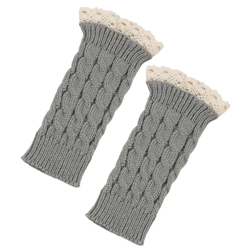 Cozy Lace Trim Fingerless Mittens Long Warm Women Knitted Gloves Soft Thicken Arm Warmers Writting Friendly