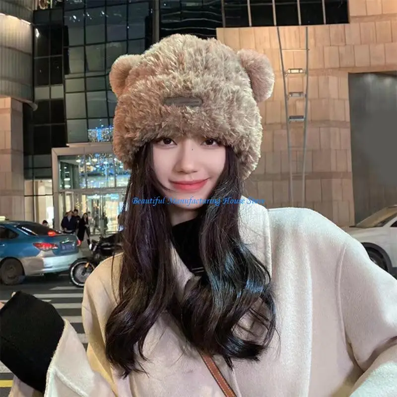 E56A White Bear Hat Ear for Winter Sports Cycling and Climbing Winter Hat