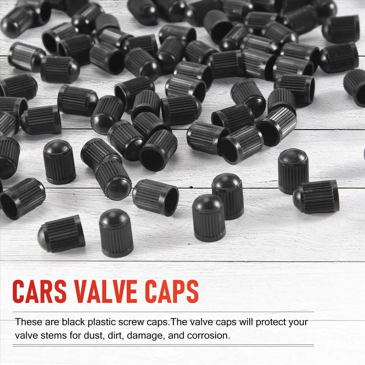 Super Sale Set of 100 - Black Plastic Replacement Valve Caps. Cars, Trucks, Motorcycles, ATV. Schrader Tire Caps.