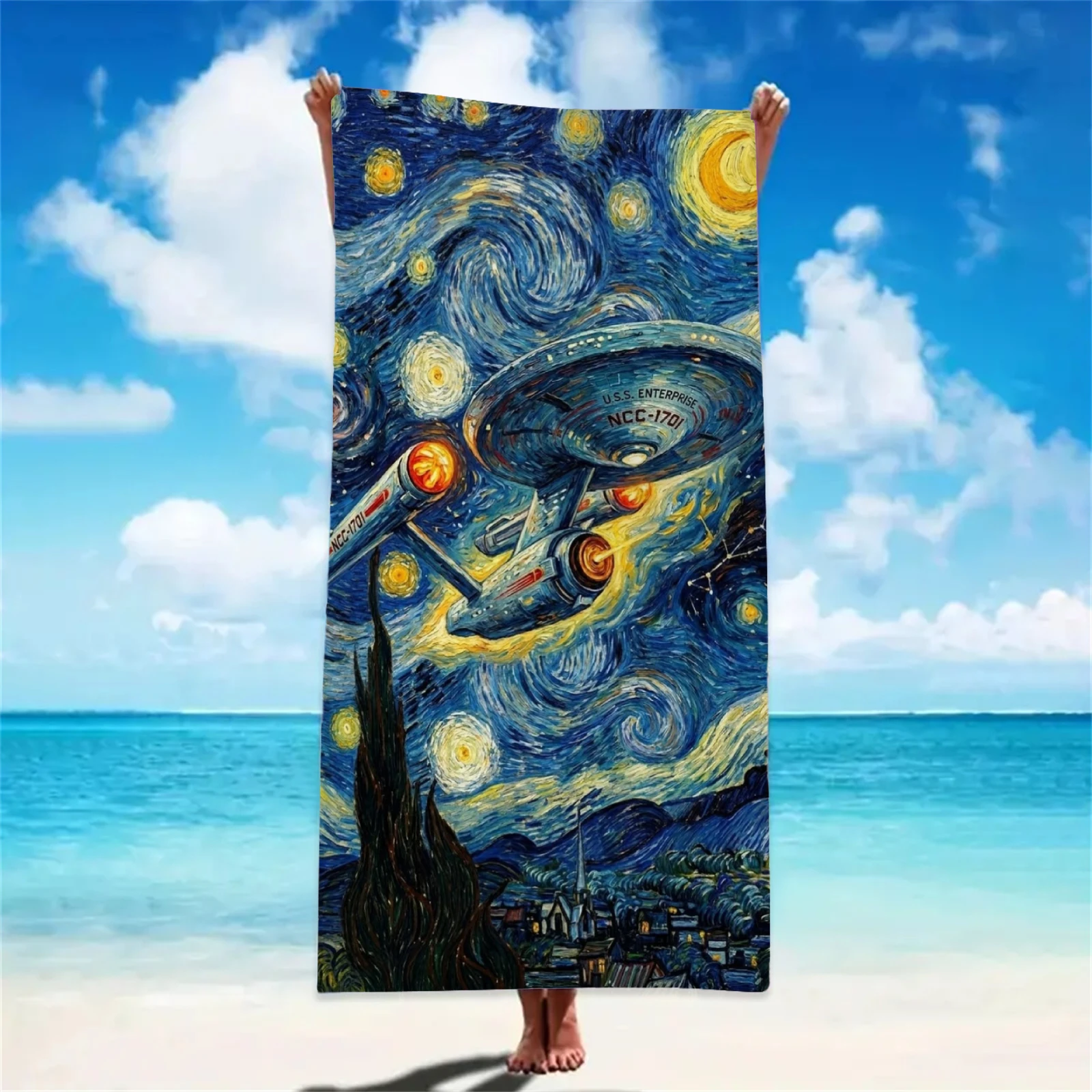 S-Trek Beach Towel USS Enterprise Print AOS, Microfiber Towel for Summer Seaside Vacation, Bath Towel Swimming Bath Yoga Seaside