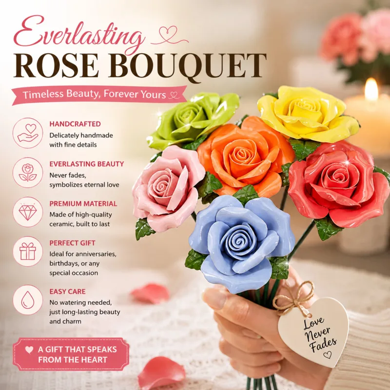 

6 PCS Ceramic Rose Flowers Decor Artificial Porcelain Roses For Vase Arrangement Luxury Home Living Room Decoration Teacher Gift