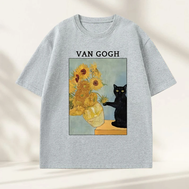 

Футболка с принтом подсолнухов Ван Гога для мужчин и женщин, винтажные футболки в стиле Харадзюку с короткими рукавами, повседневная хлопковая футболка с круглым вырезом, одежда