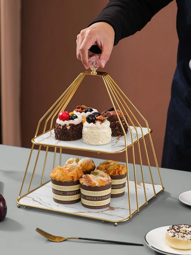 Nordic creative dessert cake stand party pastry snack plate afternoon tea multi-tiered marbled fruit plate living room