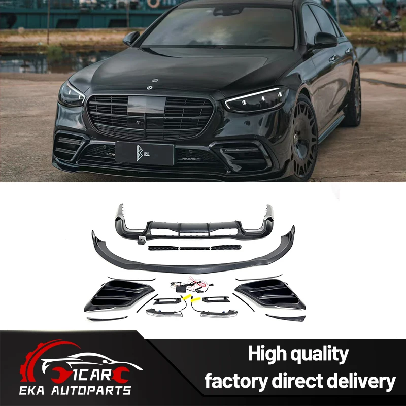 

For Benz S-Class W223 S450 Front Lip Rear Lip Rear Wing B Style Bodykit Bright Black Front Lip Painted 2023Y S-Class B Body Kit