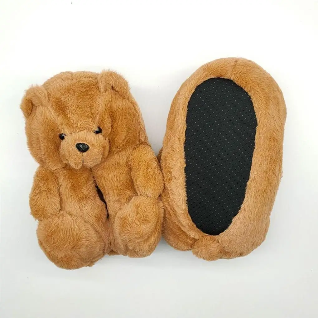 Plush Bear Slippers Winter Shoes Fluffy Footwear Animals Slipper White