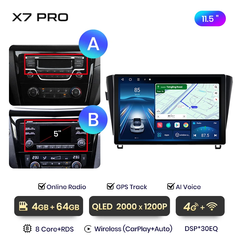 Junsun 11.5 inch QLED Android Draadloze CarPlay Auto Radio Voor Nissan Qashqai J11 X-Trail T32 2013-2017 IPS 2din Autoradio