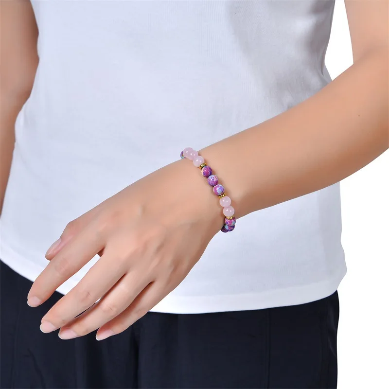 الوردي الحجر الطبيعي سوار العقيق مطرز سوار للنساء تحسين الخرز الحجر الطبيعي اليوغا التأمل مجوهرات هدية