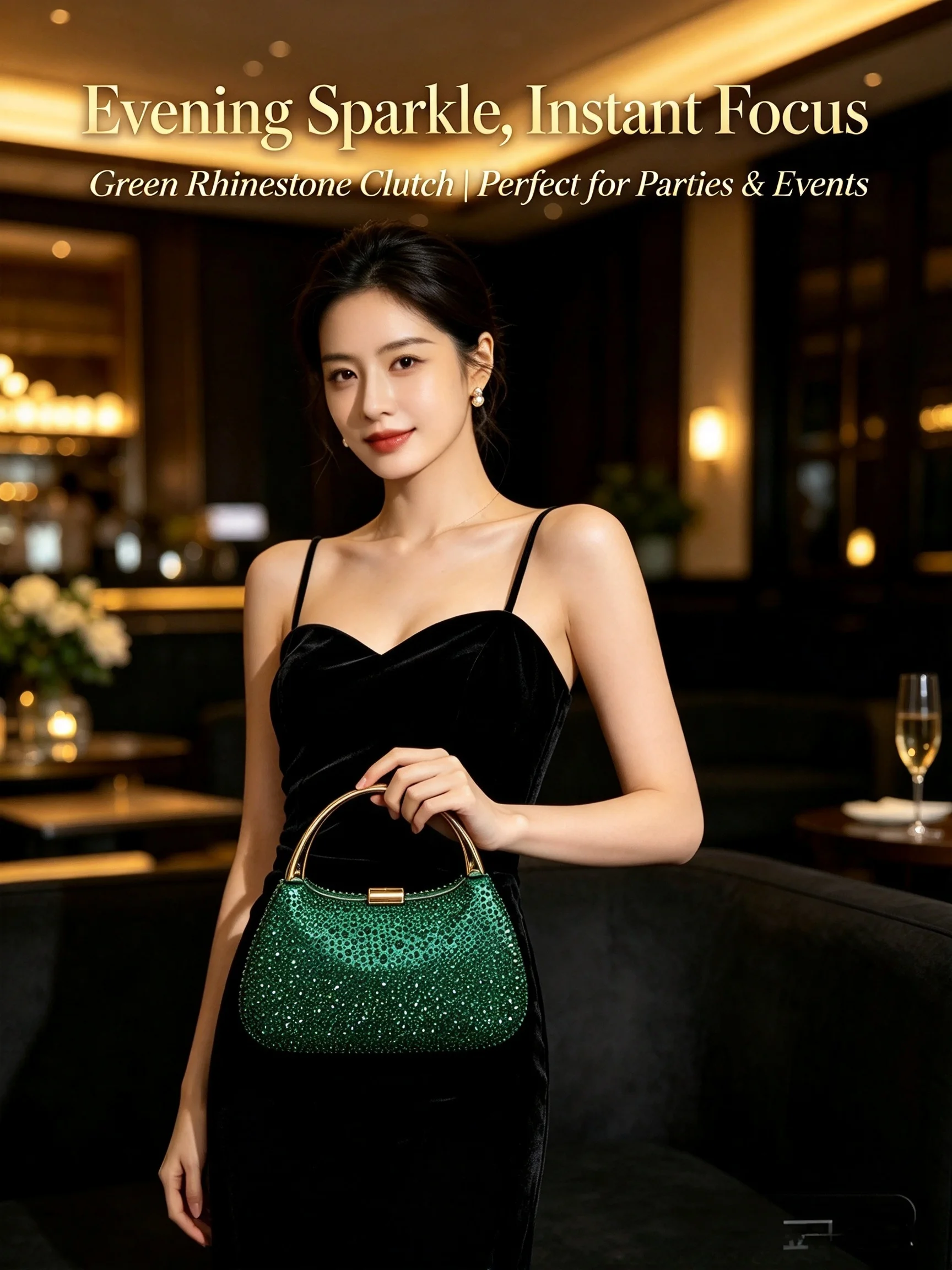 Lady's glittering diamond-encrusted shoulder bag for evening wear, fashionable, for daily use, elegant