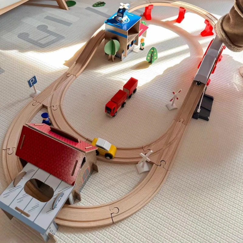 Juguetes para niños, regalo, 88 Uds., juguetes de madera Montessori para niños, vagones, juego de bloques de construcción, accesorios Diorama, juegos de mesa constructores