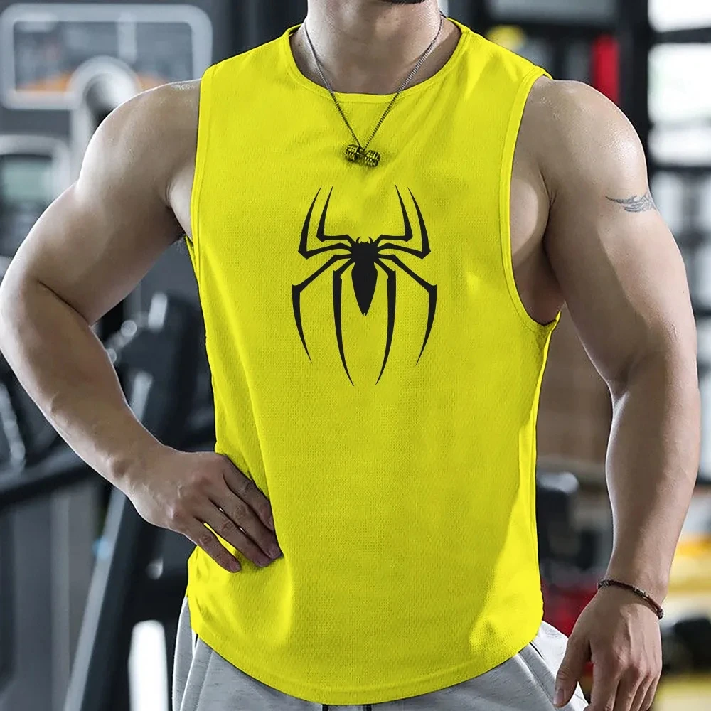 Gym T Shirt For Men Summer Quick-drying Spider Print Fitness Tank Tops Male Mesh Basketball Sleeveless Shirt Vest Men\'s Clothing