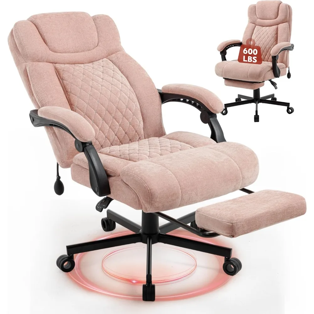 كرسي مكتب كبير وطويل 600 رطل للأشخاص الثقيلين، كراسي تنفيذية كبيرة قابلة للاستلقاء مع مسند للقدمين ودعم قطني قابل للتعديل #1