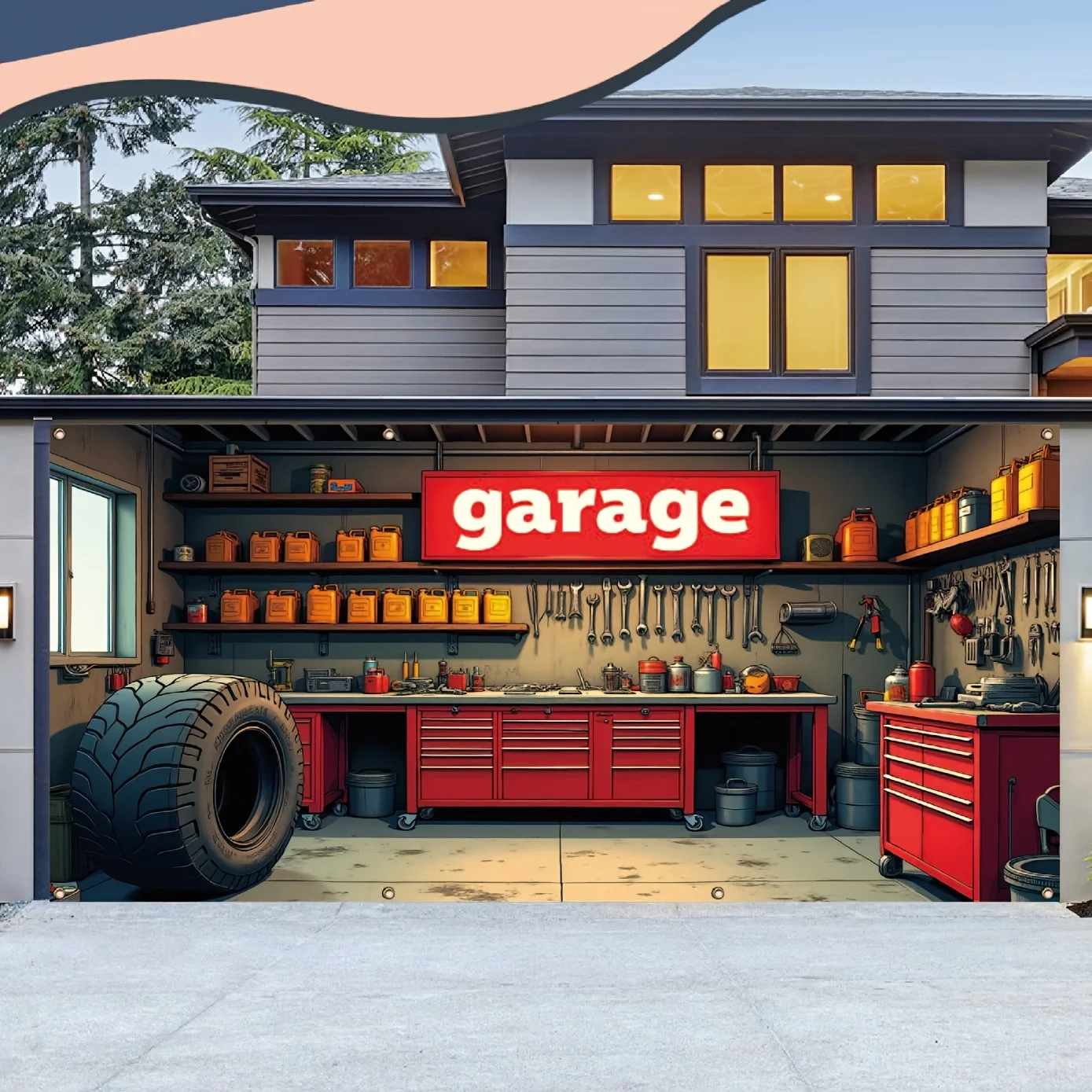 1 ชิ้น, แบนเนอร์โรงรถ, เครื่องมือและยางโรงรถ, วัสดุโพลีเอสเตอร์, เหมาะสำหรับพื้นหลังการถ่ายภาพ