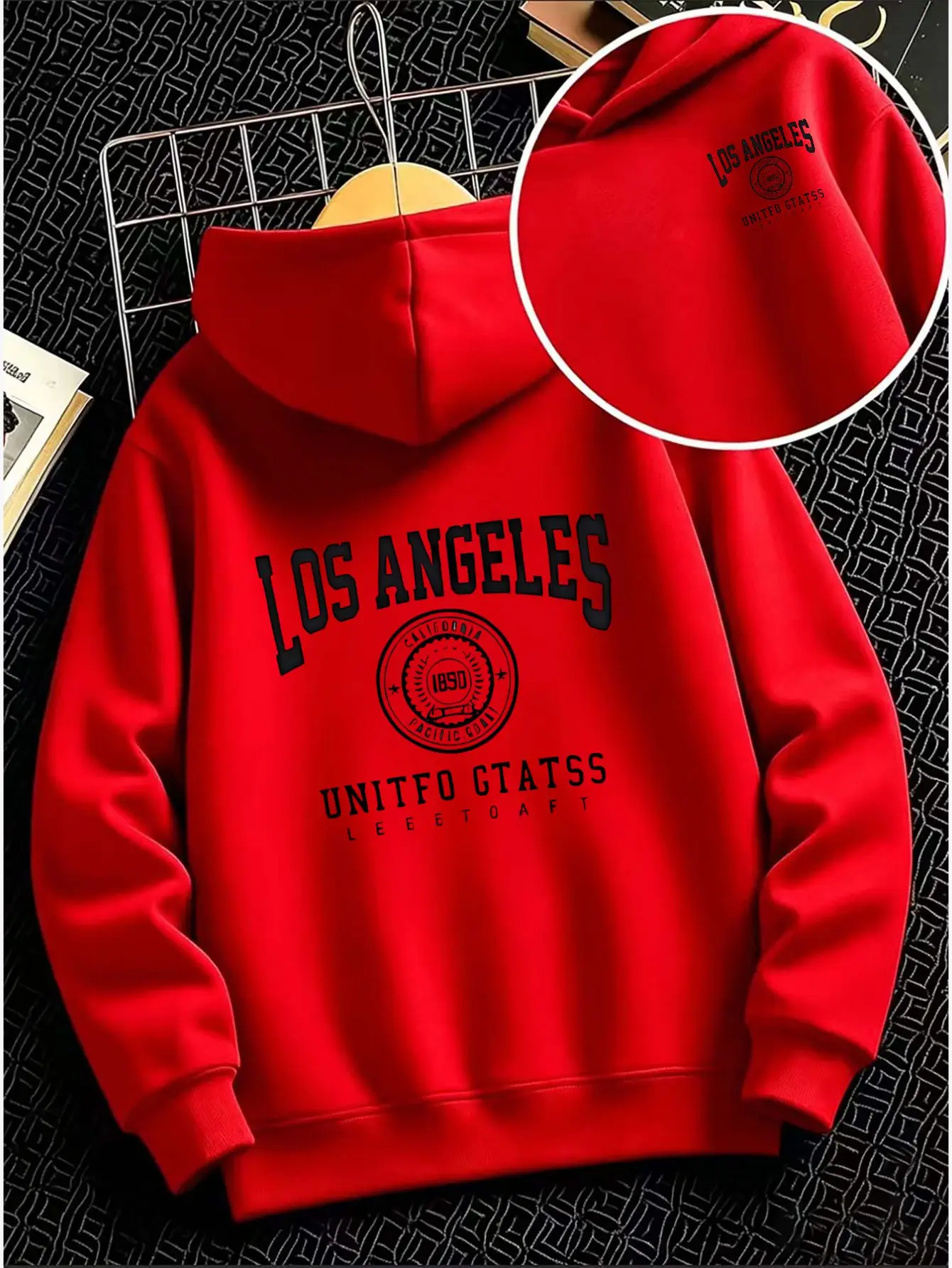 Fall/Winter Christmas Boys' Fashion HoodieLoose-fitting Casual Hooded Sweatshirtwith Los Angeleslettering andround badge pattern