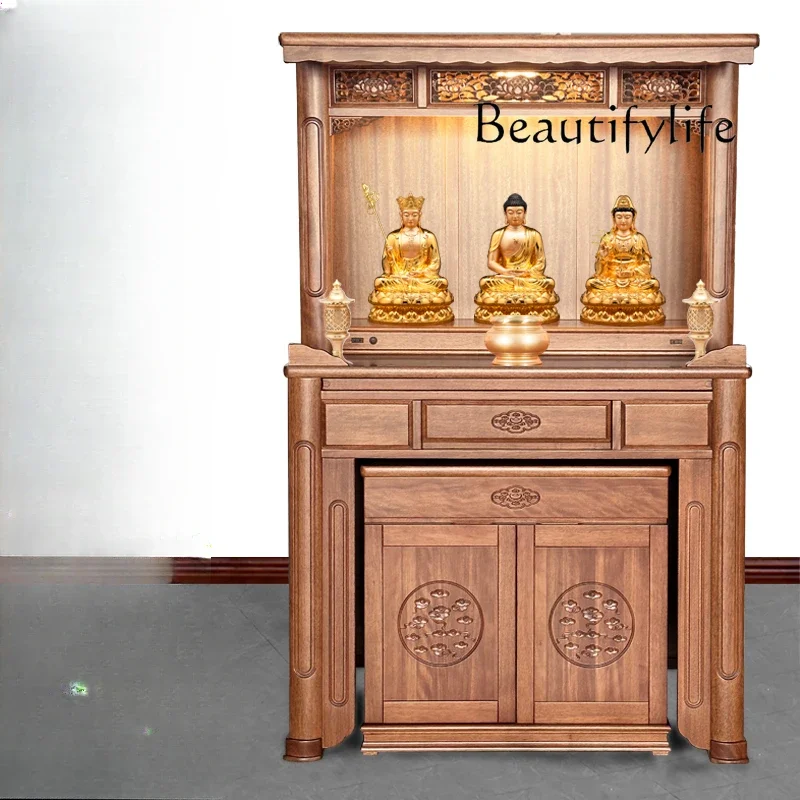 Solid wood shrine New Chinese vertical cabinet Household Buddha offering cabinet Shrine light luxury shrine cabinet