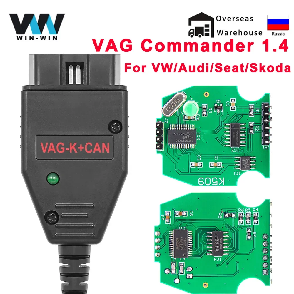 VAG K+CAN Commander 1.4 OBD2 Diagnostic Tools OBD 2 OBDII Scanner With FT232RL PIC18F25K80 Chip cable for VW for Skoda for Seat