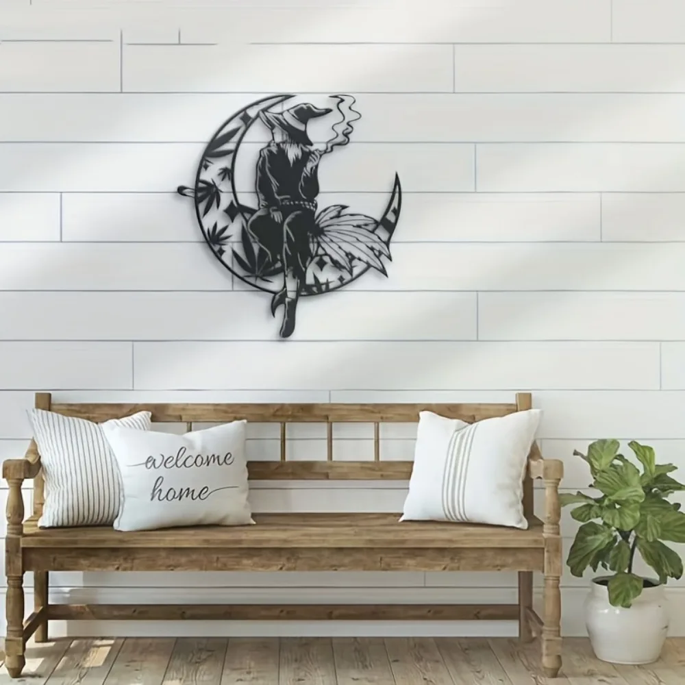 CIFBUY Metal Wall Art Witch Moon Silhouette Rustic Black Iron Decor for Living Room Kitchen Home