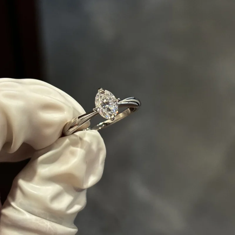 خاتم خطوبة مويسانيتي بيضاوي القطع 1 قيراط للنساء، مطلي بالذهب عيار 925، خاتم زفاف سوليتير، مقاس 5 -10