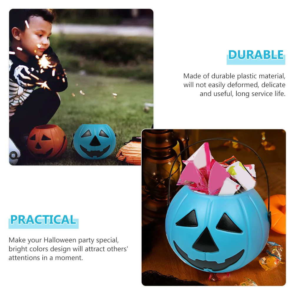 2 Pcs Bulk Candy Trick-Or-Treat Bucket Box Plastic Pumpkin Buckets with Handles Halloween Holder Barrel Decor Blue Child