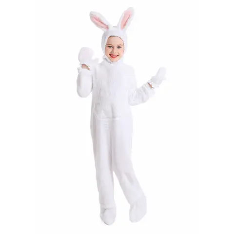 Women s Halloween Bunny Costume Deluxe Long Sleeve Plush Jumpsuit with Rabbit Ears Hood Gloves Shoes Set for Cosplay Party