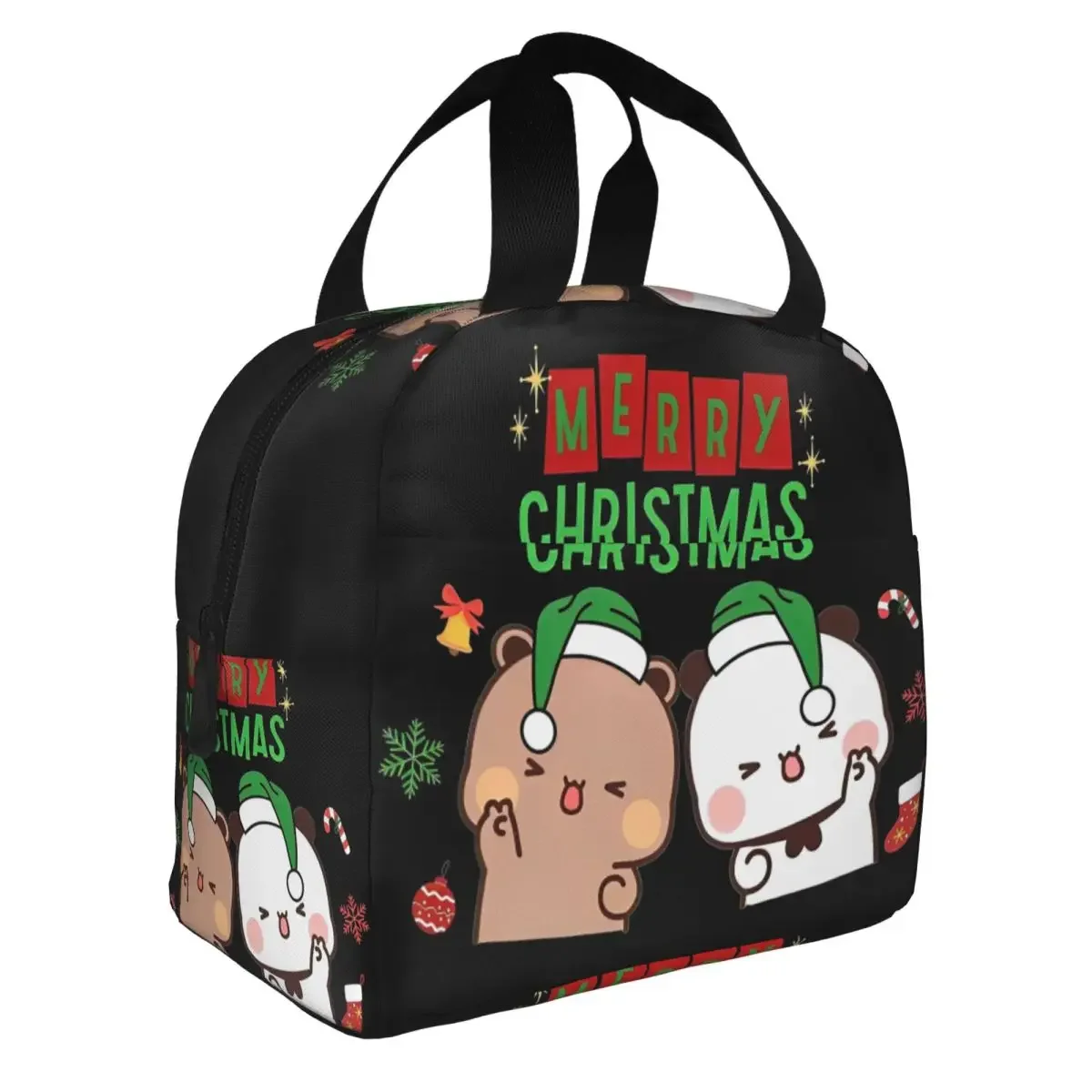 Merry Christmas DuDu Bear BuBu Panda Insulated Lunch Bag Thermal Bag Reusable Xmas Tote Lunch Box Food Handbags School Travel